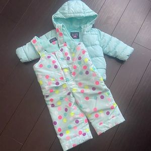 The Children’s Place toddler girl matching mint puffer jacket & snowsuit 12-18M